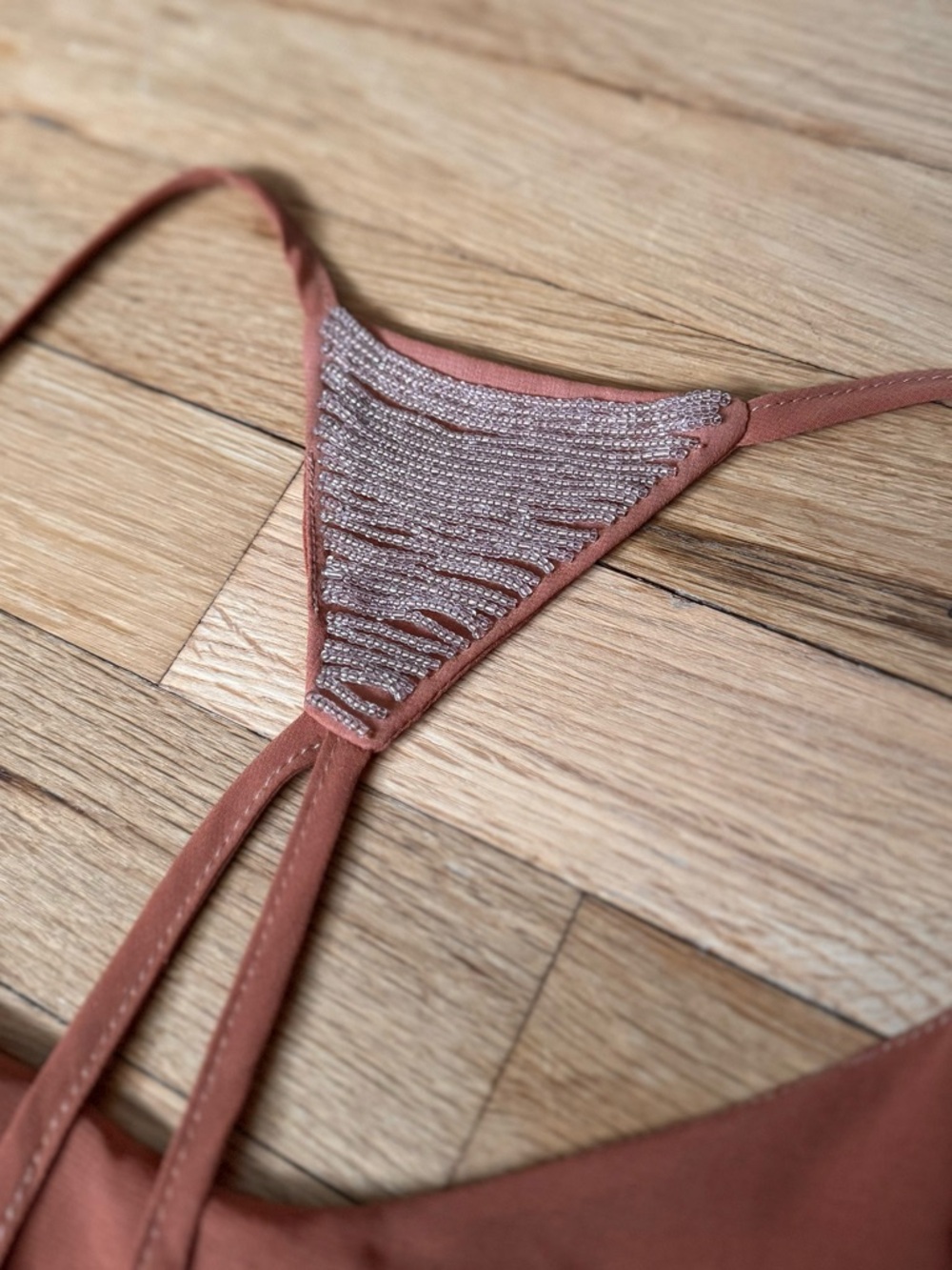 Women’s Rust Beaded Camisole with Rhinestone Detail